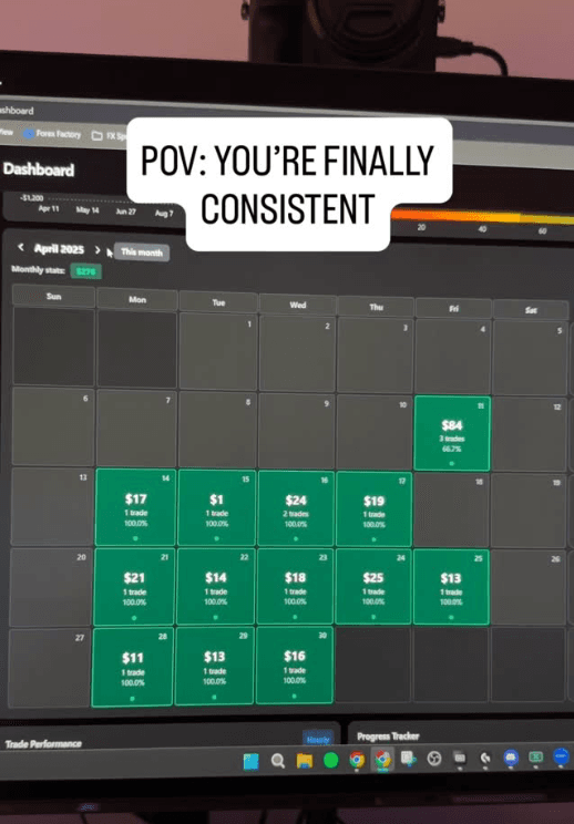 "POV: you're finally consistent" trading dashboard post
