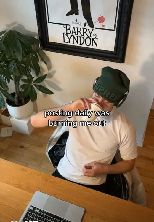 "Posting daily was burning me out" creator vlog post
